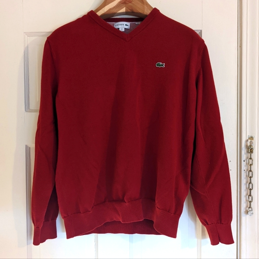 Lacoste - Men's V-Neck Pullover - Cotton - Size 5 / L - Red